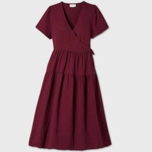Universal Thread Midi Tiered Burgundy Wrap Dress - 100% Cotton - Size M - EUC